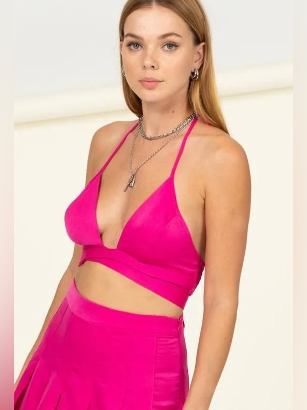 HYFVE Bright Pink Tie-Front Halter Top